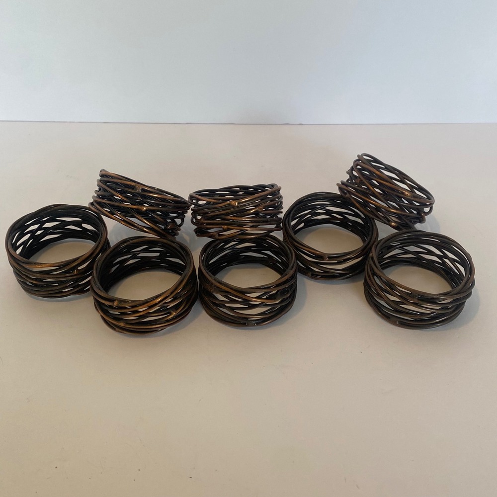 Napkin Rings Set of 8 Bronze Excellent Woven Bird Nest Twig Metal‎